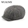 Wuaumx Retro Tweed Eight-blade Cap Octagonal Hats For Men Newsboy Caps Painters Hat Herringbone Flat Caps gavroche Drop Shipping ► Photo 1/6