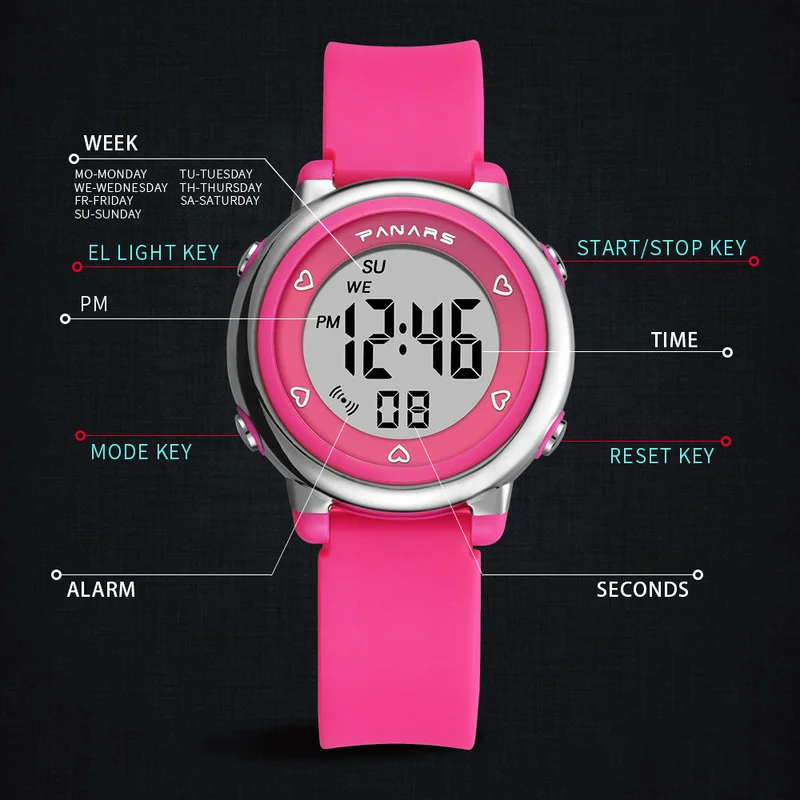 PANARS Children Boys Girls Student Wrist Watch Waterproof  LED Digital Kids Watches Fashion Sport Gift Watch Alarm Male Clock