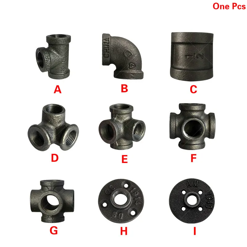 Antique Style Black Self Colour Malleable Iron Pipe Fittings Connectors Black Cast Iron Threaded Pipe 1 2 Inch 3 4 Inch 1 Inch Aliexpress