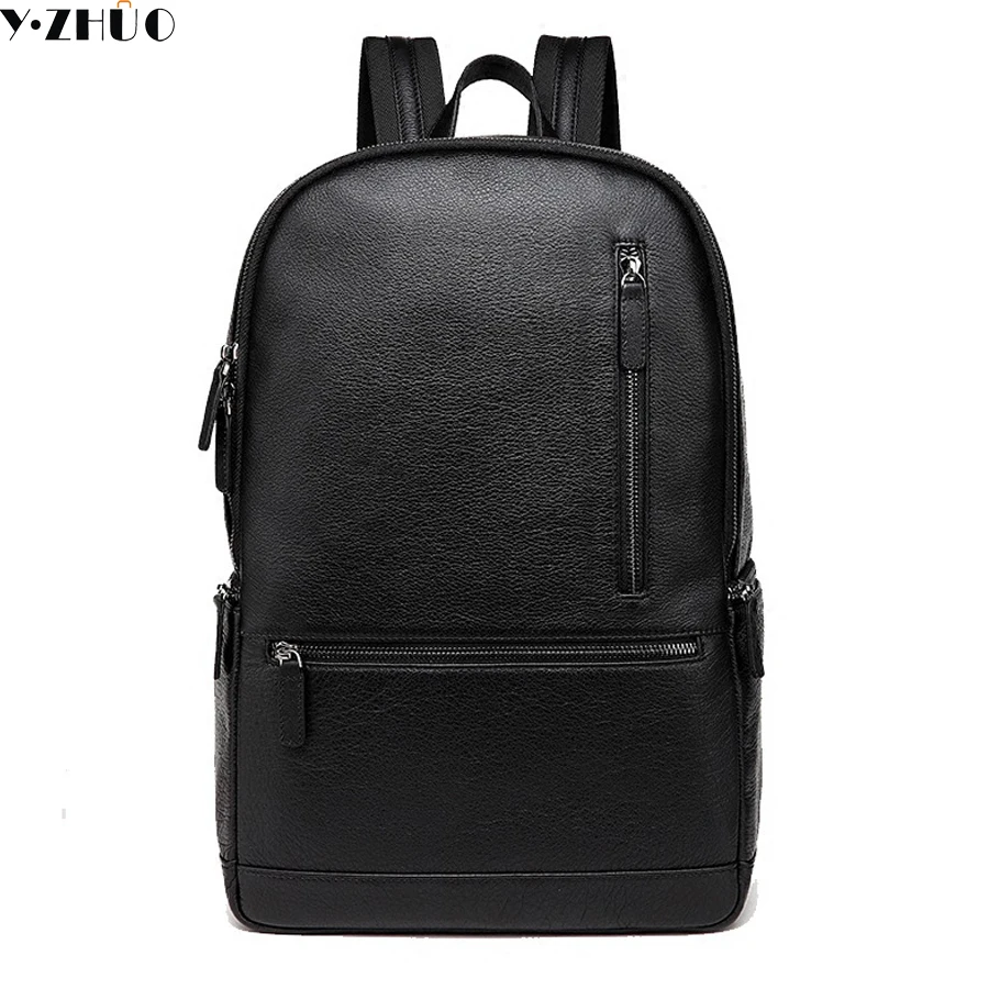 

2018 new Mens Backpacks Man Rucksack 14 Inch Laptop Bag Student Schoolbags Men Travel Leather Backpack Bags Black bagpack