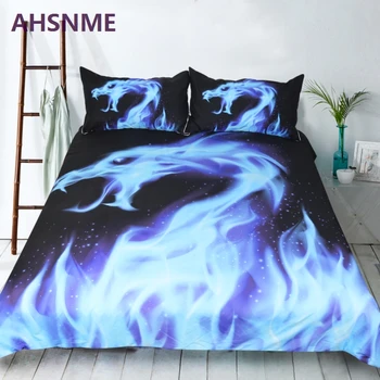 

AHSNME Blue Flames 3Pcs set (1PCS Quilt cover + 2PCS Pillowcase) United States Twin Full Queen King