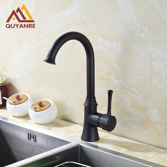 Best Offers Black Color Simple Design Kitchen Faucet Swivel Water Tap Single Handle Bathroom Sink Faucet