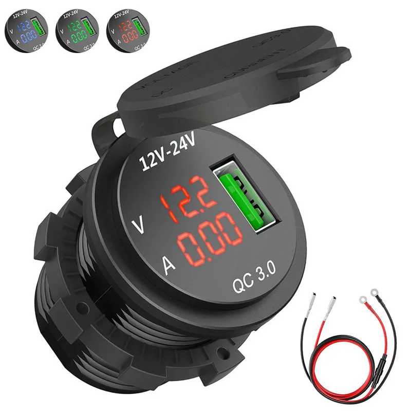 

New 2019 QC 3.0 USB Charger Socket Power Outlet Digital Voltmeter Ammeter monitoring for Car Boat Marine Rv Motorcycle#292507