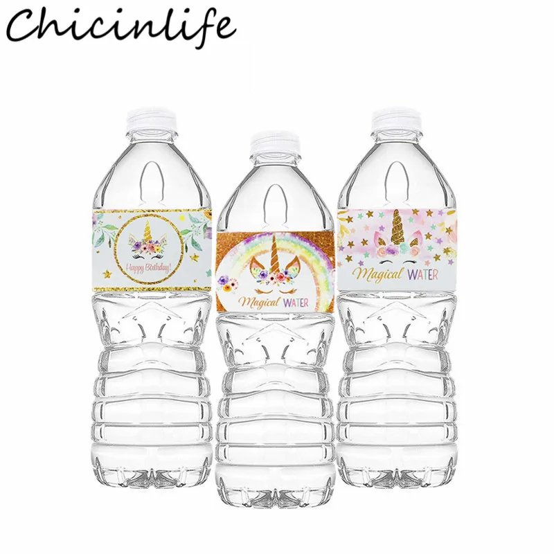 Chicinlife 24 шт. наклейки для бутылки с водой в виде единорога днем рождения украшение