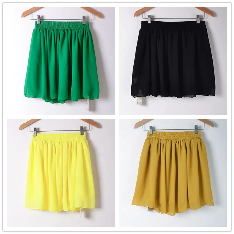 Summer Sexy Short Chiffon Skirt 2019 Casual High Waist Double-Deck Skirts Pleated Mini Sexy Short Skirt Party Club Green Skirts (27)