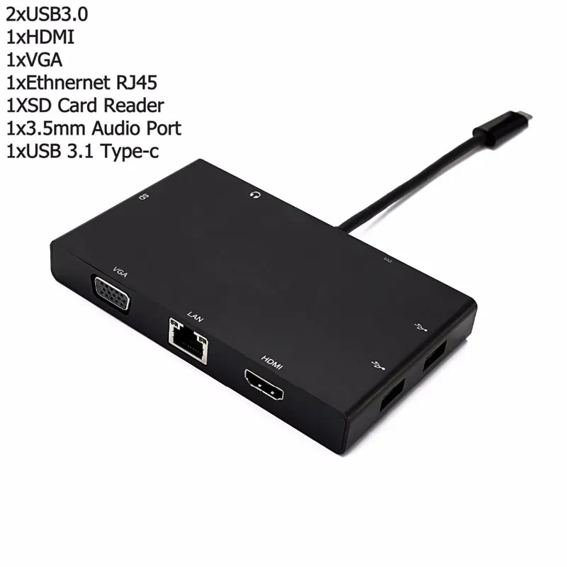 EASYA USB 3,1 tipo-C HDMI VGA RJ45 Gigabit Ethernet adaptador USB-C con la policía de tarjeta SD ranura + puerto de Audio de 3,5mm para Macbook Pro - 2