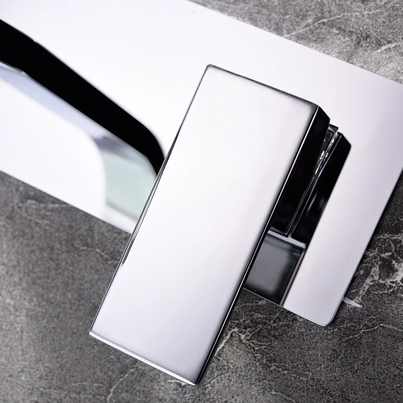 Bathroom Basin Sink Faucet Wall Mounted Square Chrome Brass Mixer Tap With Embedded Box Single Handle Double Control Bathroom Basin Sink Faucet Wall Mounted Square Chrome Brass Mixer Tap With Embedded Box Single Handle Double Control