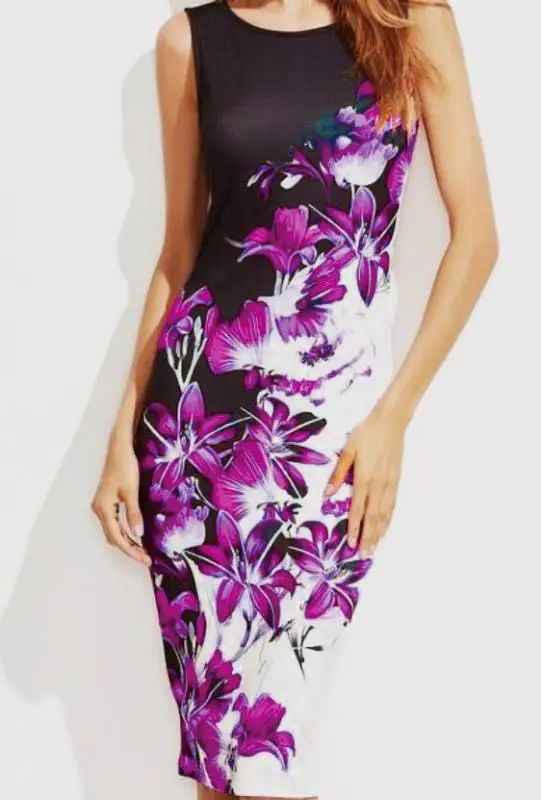 S-5XL женское платье большого размера с модным принтом Лето с o-образным вырезом тонкое сексуальное платье посылка на бедрах тонкое летнее платье уличная одежда - Цвет: 03-P001 purple