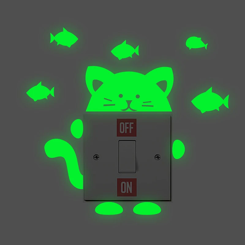 Kitten Luminous Switch Panel Stickers Glow In The Dark Decoration For Home Living Room Decor Vinyl Fluorescent Mural Wallpaper