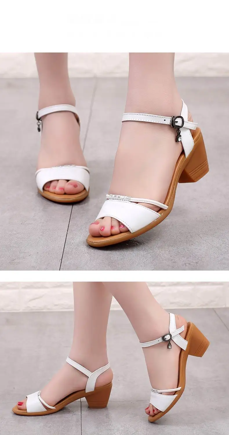 GKTINOO женские сандалии обувь из натуральной кожи женские сандалии на высоком каблуке Босоножки с ремешком на застежке для Для женщин летние большой размер 35–42
