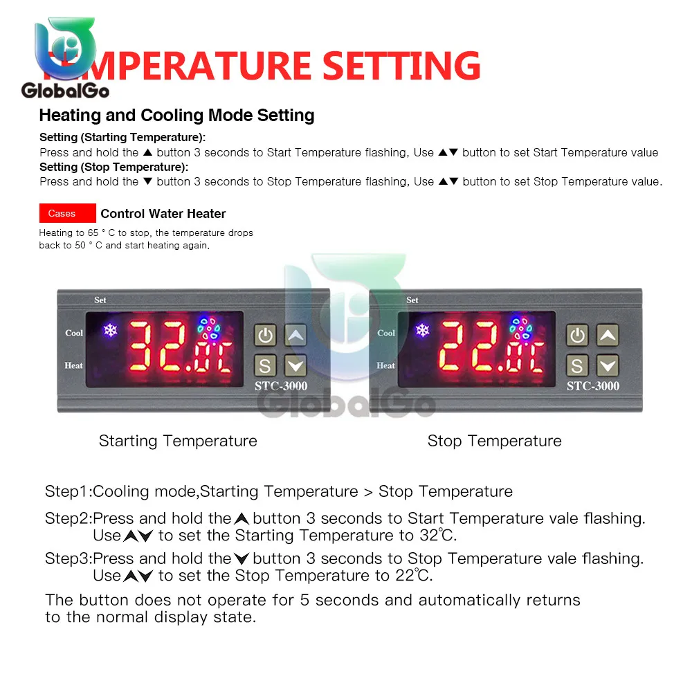 Светодиодный цифровой регулятор температуры Термостат терморегулятор Датчик температуры Реле Отопление и охлаждение STC 1000 3000 3008