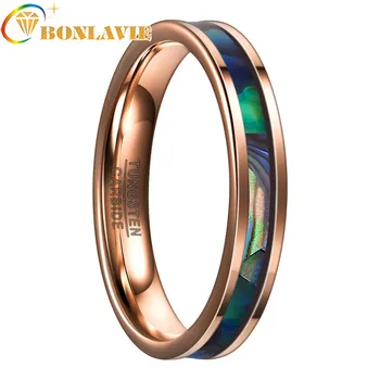 

2018 Fashion Desgin 4MM Wide Rose Gold Inlaid Abalone Shell Tungsten Steel Ring Women Men Party Jewelry Gift