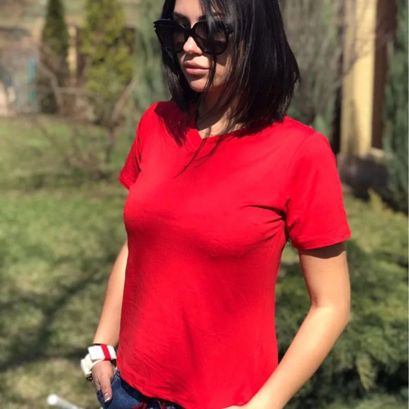 

GCAROL 2019 Spring Summer Candy T-shirt Chic Casual Basic Perfect Tees V neck Render Unlined Upper Garment Girls Tops