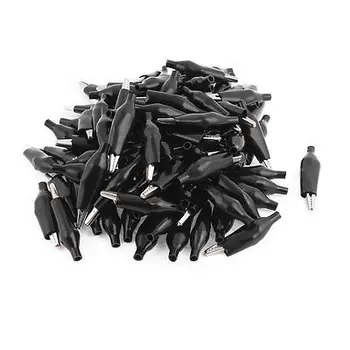 

100pcs Plastic Boot Insulated Alligator Testing Clip Connector Black 45mm Metal Length