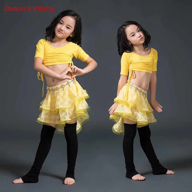 Новое поступление конкурс девушка танец живота топ+ юбка 2 шт. Сексуальная танцовщица практика костюм платье красный желтый
