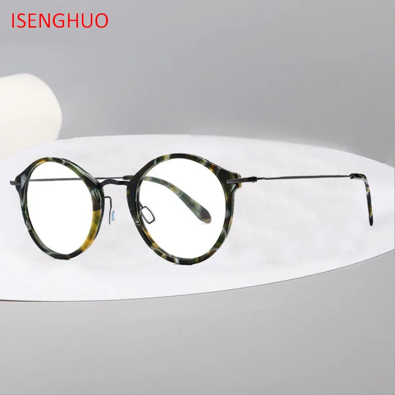 

Acetate B Titanium Eyeglasses Frame Women 2019 Retro Vintage Round Prescription Glasses Men Optical Spectacles Korea Eyewear