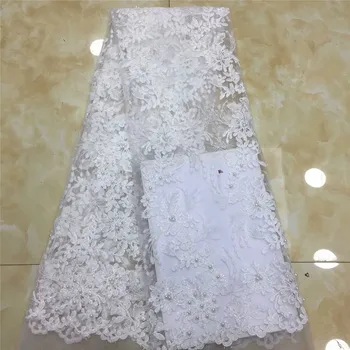 

African 3d lace fabric african lace fabric 2019 high quality lace white color with beads french lace fabric for wedding x14-72