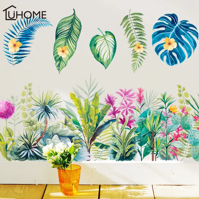 Online Shop Palm Tree Leaves Wall Stickers Diy Colorful Flower