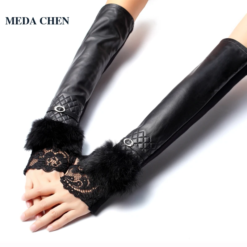 2017 winter Long gloves ,Genuine Leather,Length 40 50CM,Cotton,Adult