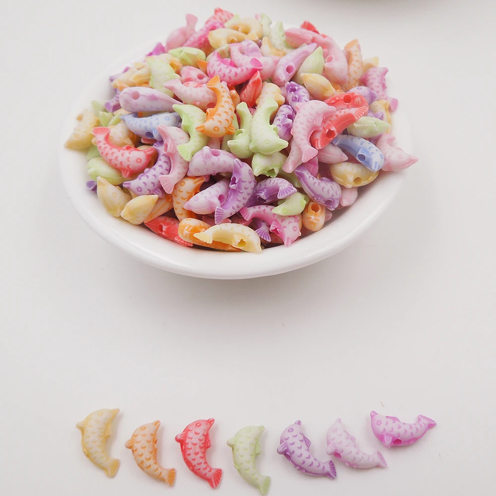 12mm 100pcs Acrylic Cute beads mixed colors Animal Dolphin Dia Hole Size 1.5mm 100PCs for kid gift Diy Necklace | Украшения и