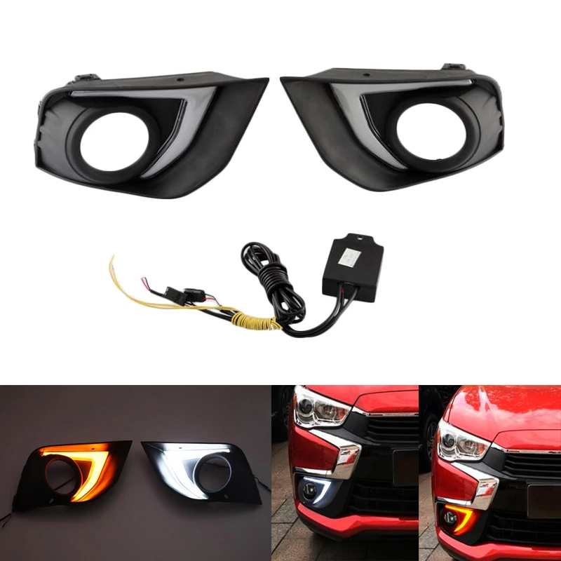 LED 12V Daytime Running Lights DRL For Mitsubishi ASX 2016 2017 ABS Fog Lamp Cover With Yellow Turn Signal Light Car Flashing LED 12V Daytime Running Lights DRL For Mitsubishi ASX 2016 2017 ABS Fog Lamp Cover With Yellow Turn Signal Light Car Flashing