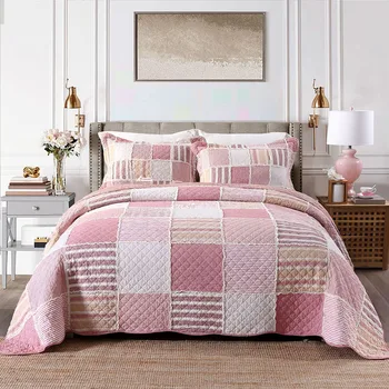 

CHAUSUB Quality Handmade Patchwork Quilt Set 3PC Cotton Quilts Quilted Bedspread Bed Covers Summer Blanket King Size Coverlet