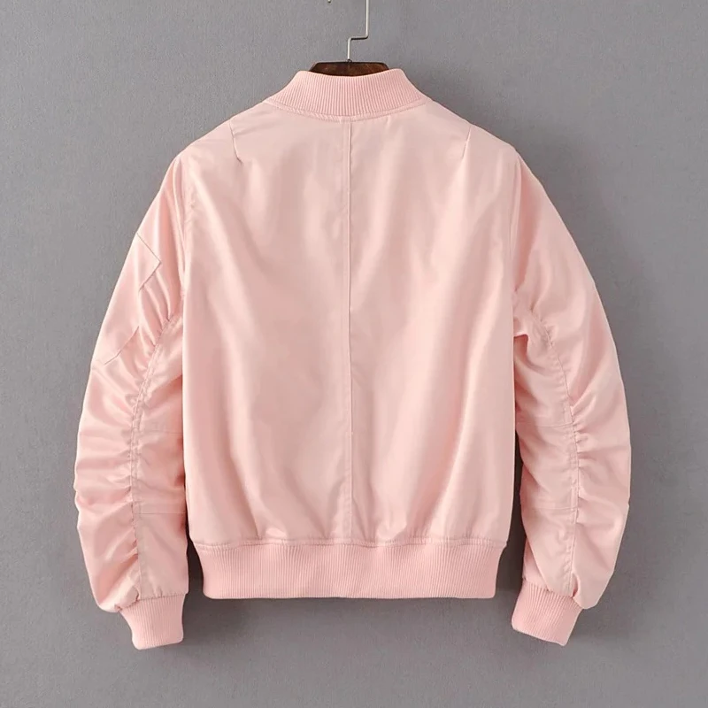 2018 Spring Casual Bomber Jacket Women Basic Jacket Pocket Zipper Windbreaker Tops Fashion Coat Female Stand Collar Outerwear