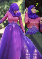 Изысканные кружева и тюля естественной талии бальное платье арабский исламские Свадебные платья с кружевными аппликациями мусульманские