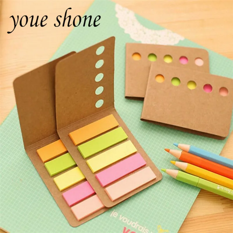 

2PCS Novelty Kraft Paper Cover Candy Color Memo Pad N-times Sticky Notes Bookmark Notepad School Office Supply Student Gift
