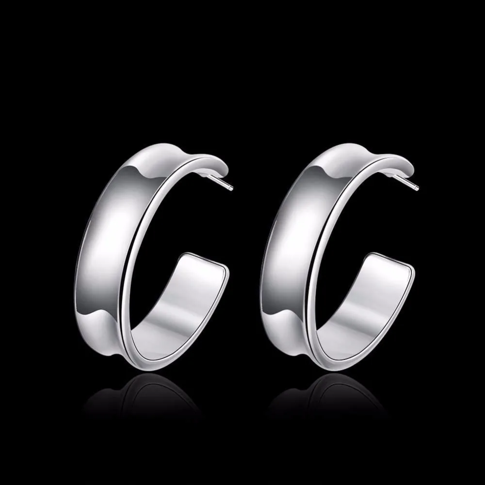 CHUKUI Wide Women Hoop Earrings Silver For Girls Metal Open Circle Half Hoop Piercing Earing Medium Hoop 30MM (9)