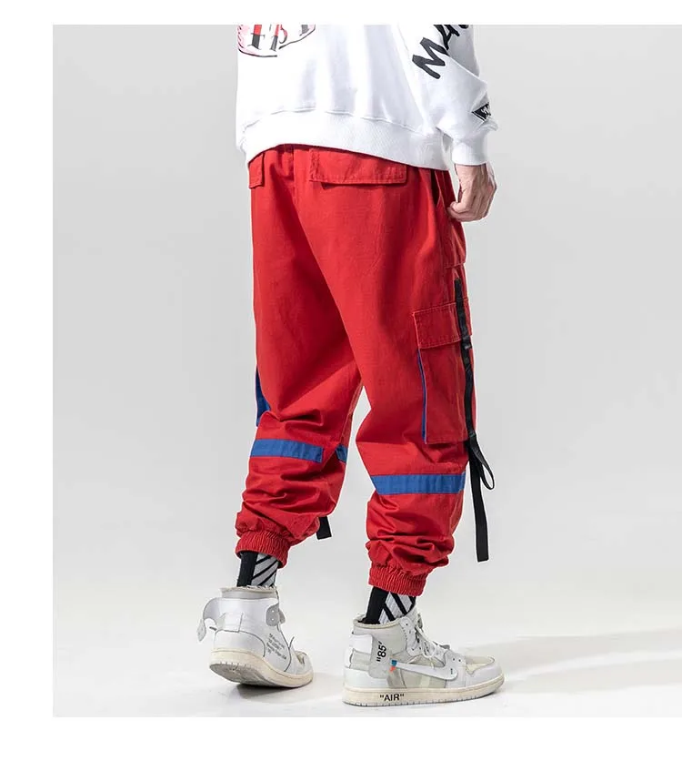 FUODRAO лента Cargo Штаны Для мужчин хип-хоп Уличная японский джоггеры Для мужчин Штаны модные спортивные брюки с карманами брюки Для мужчин K149