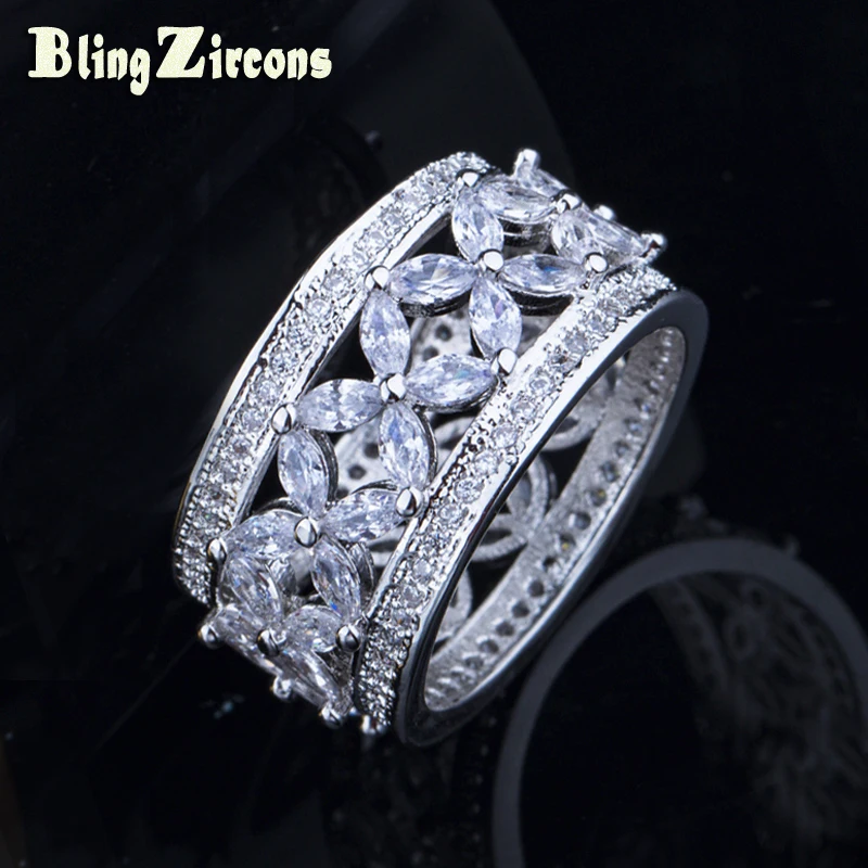 

BeaQueen Luxury Cubic Zirconia Stone Big Circle Round Hollow Out Wedding Bands Finger Rings Party Jewelry for Women R053