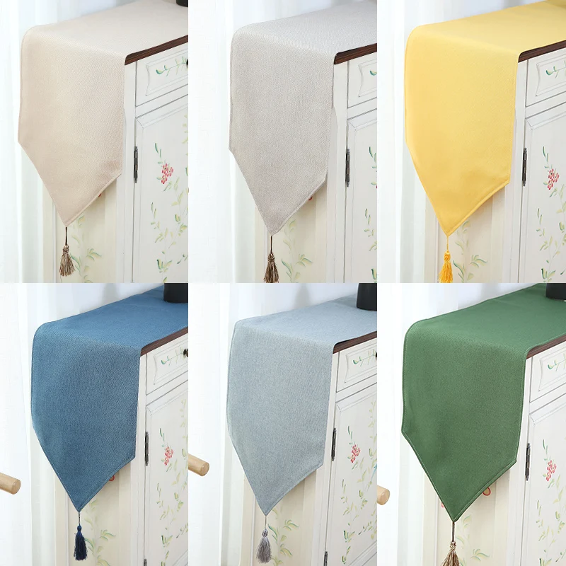 

Modern Simple Cotton and Line Table Runner Solid Color Tablecloths for Wedding Party Table Decortation 14 Colors Available
