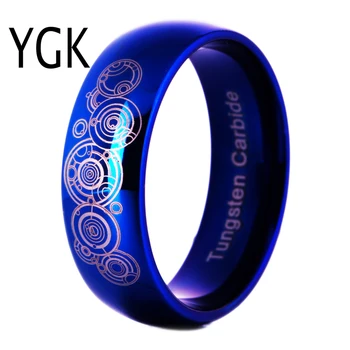 

Tungsten Carbide Men's Blue Dome Wedding Band Ring Doctor Who Design Ring for Women Comfort Fit Engagement Band Party Ring