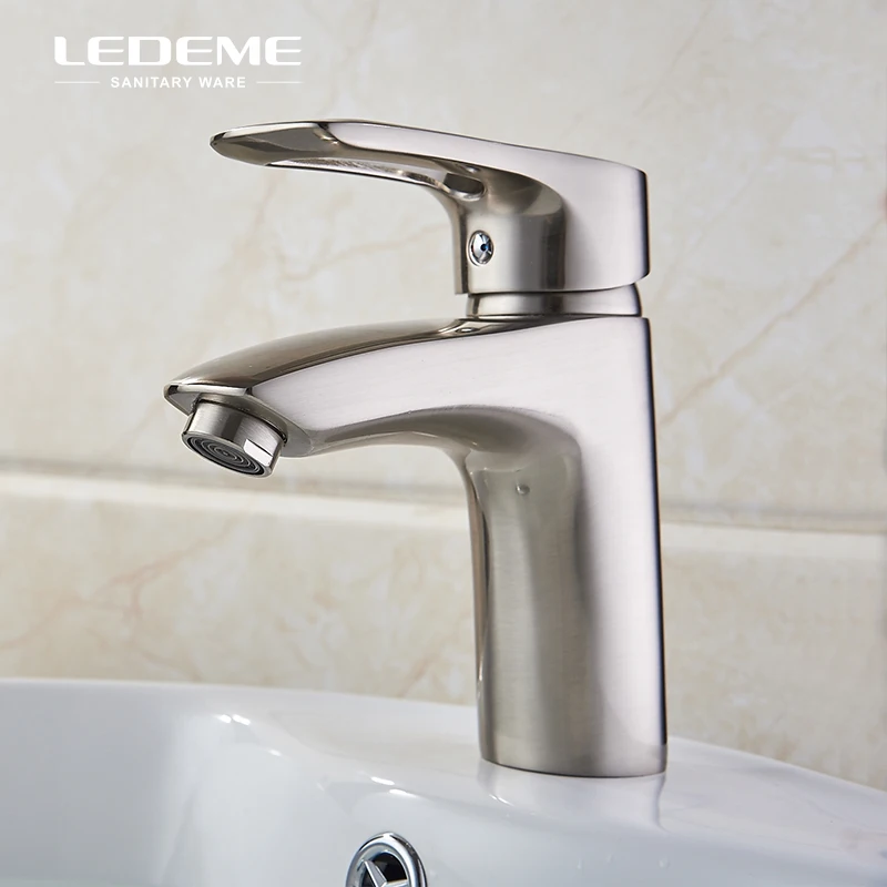 

LEDEME Bathroom Faucet Single Handle Lavatory Faucet Brand Basin Sink Mixer,Solid SUS Stainless Steel Nickel brushed L1025A
