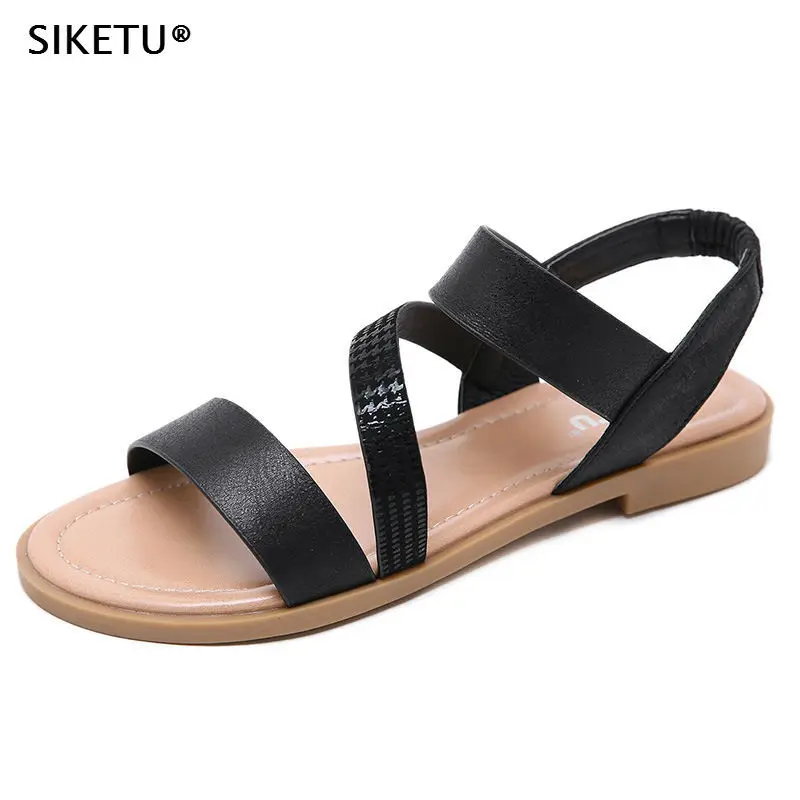 

SIKETU Brand Women Fashion Pregnant Soft Flat Sandals Summer Leather Leisure Breathable Women Beach Shoes Big Size Drop Shipping