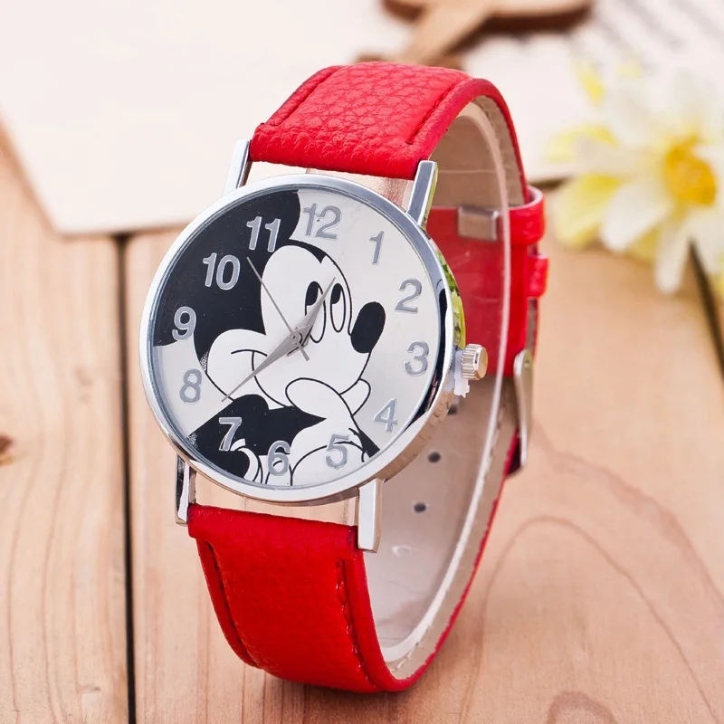 7 colores lindo reloj de cuarzo, de dibujos animados reloj de pulsera niños reloj de cuero relojes de Mickey niños niño mujeres niñas