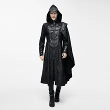 Стимпанк мужской крест молния с капюшоном съемный плащ рукав пальто темно неэластичный Жесткий кожаный ткань толстый теплый черный пальто