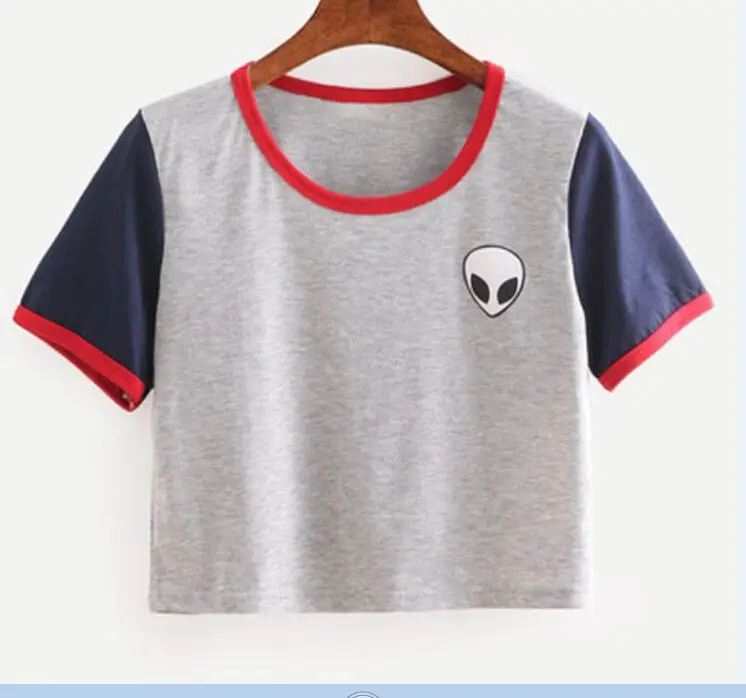 

3D Print Aliens Crop Top Short Sleeve Loose Type T-Shirt Women Teenagers T-shirts Summer Women Tops 12 Colors