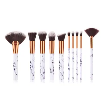 

10 Pcs Makeup Brushes Set Foundation Powder Fan Concealers Eye Shadows Makeup Brush + Puff + Bag Set
