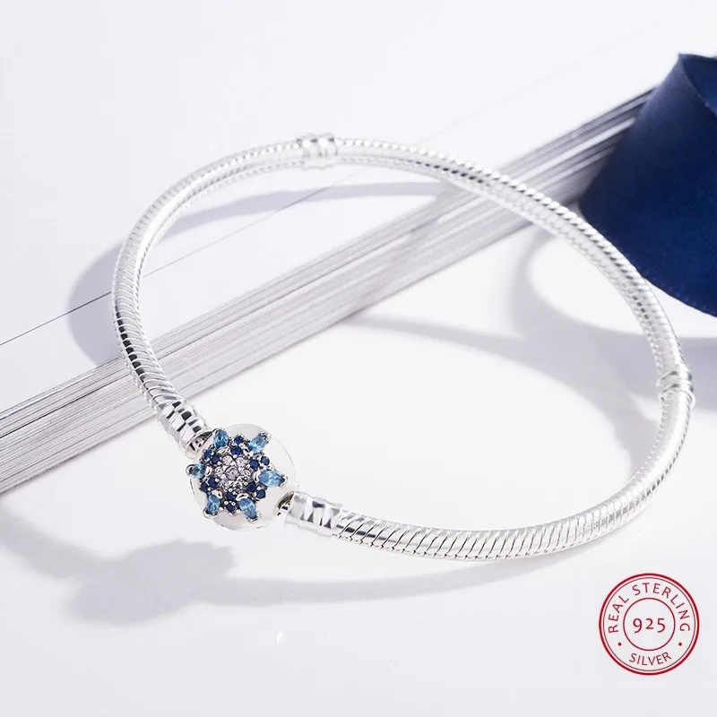

New Design 925 Sterling Silver Snake Starry Sky Buckle Fit Charm Women Bracelet & Bangles Original Fine Jewelry Pulseira