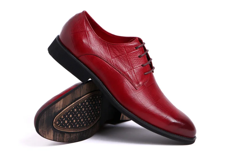 CH.KWOK Lace Up Men Oxfords Shoes Red Yellow Black Pointed Toe Genuine