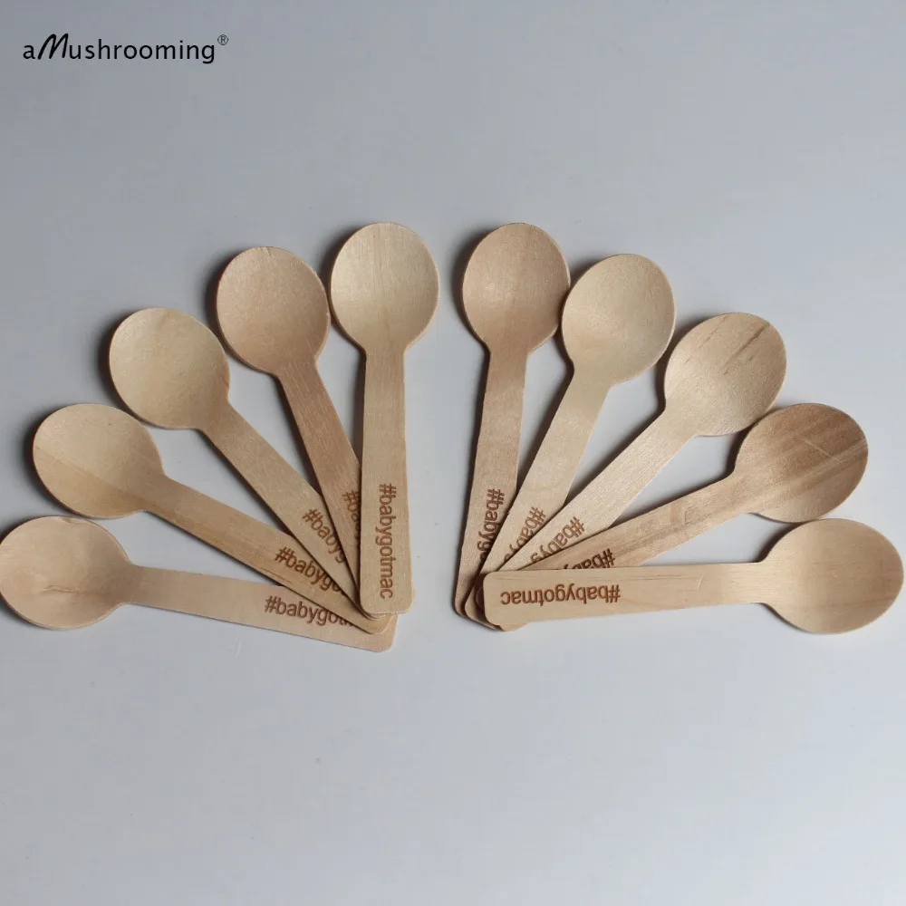 Personalized Dessert Spoon Coffee Spoon Ice Cream Round Spoons Engraved Name and Date Wood