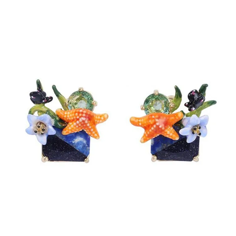 

2018 Handmade Amybaby Fine Starfish And Chomper Flower Stud Earrings Necklace Bracelet Adjustable Ring Enamel Glaze Jewelry