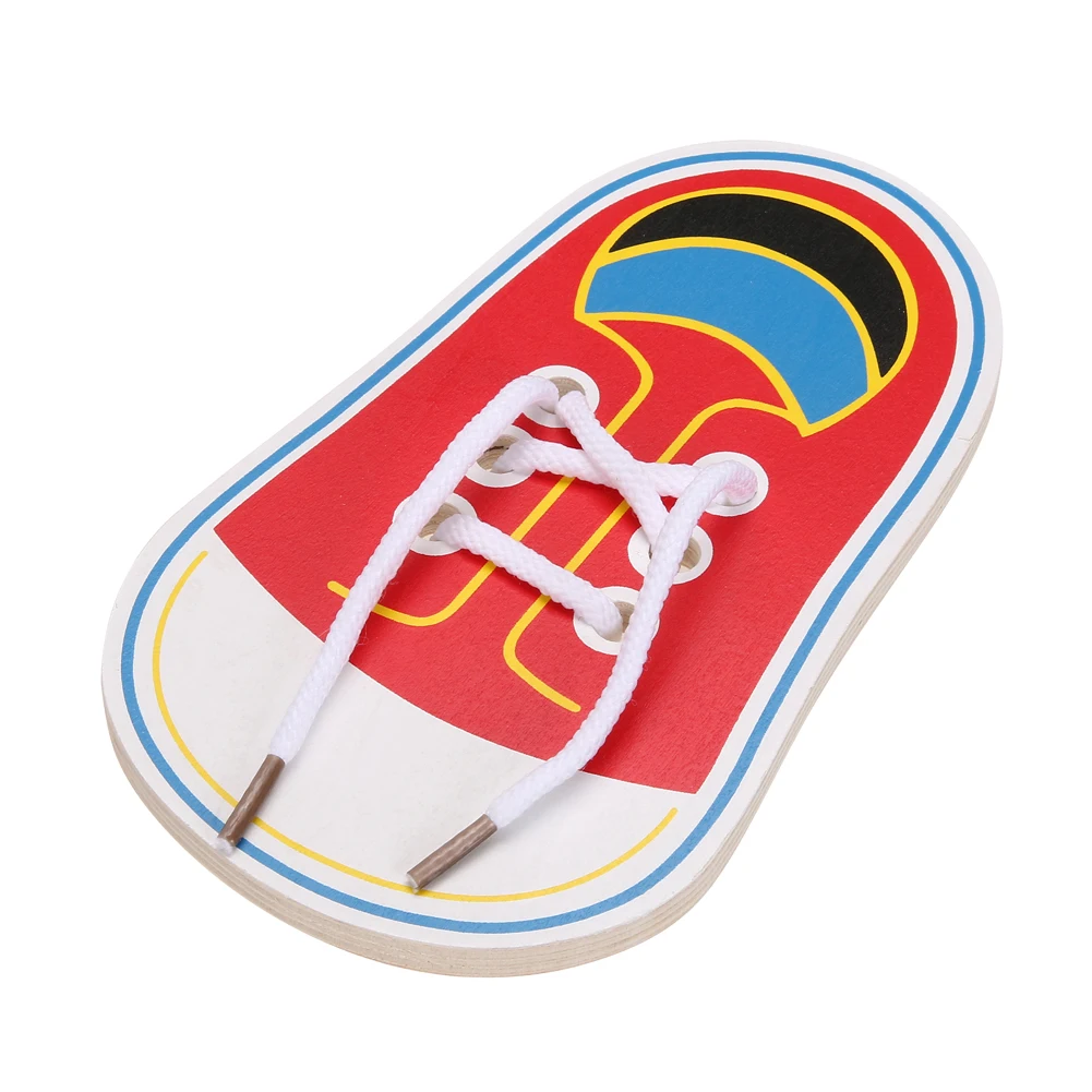 Wooden Lacing Shoes Kids Montessori Toy Early Educational Lacing Tie