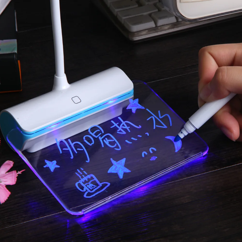 USB перезаряжаемая Настольная лампа с доской сообщений Портативный три диммера