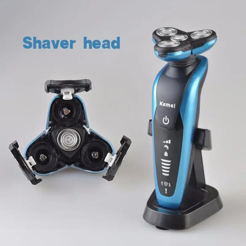 

KM-58892 Waterproof IPX7 4 Blades Washable Shaver Rechargeable Electric 3D Floating Multifunction Razor Men Face Care