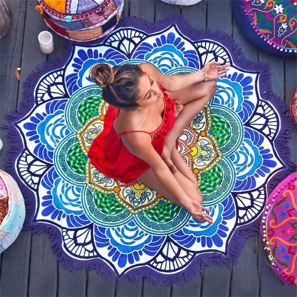

Bedding Chakra beach towel tassels Toala Mandala tapestry sun lock round cover bath towel lotus Bohemian yoga mat new
