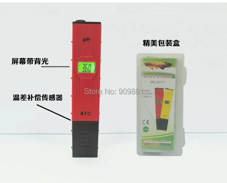 Цифровой ЖК-дисплей Мониторы пера тестер ph-метр воды аквариум Тестер Пера Тип рН-метр с Температура компенсации 20 шт./лот EMS