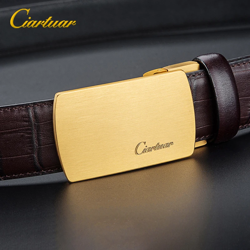 

2019 Ciartuar Luxury Design Cowhide Mens Belt Simple Elegant Crocodile Skin Grain Best Gift Buckle Leather Belt Men ceinture